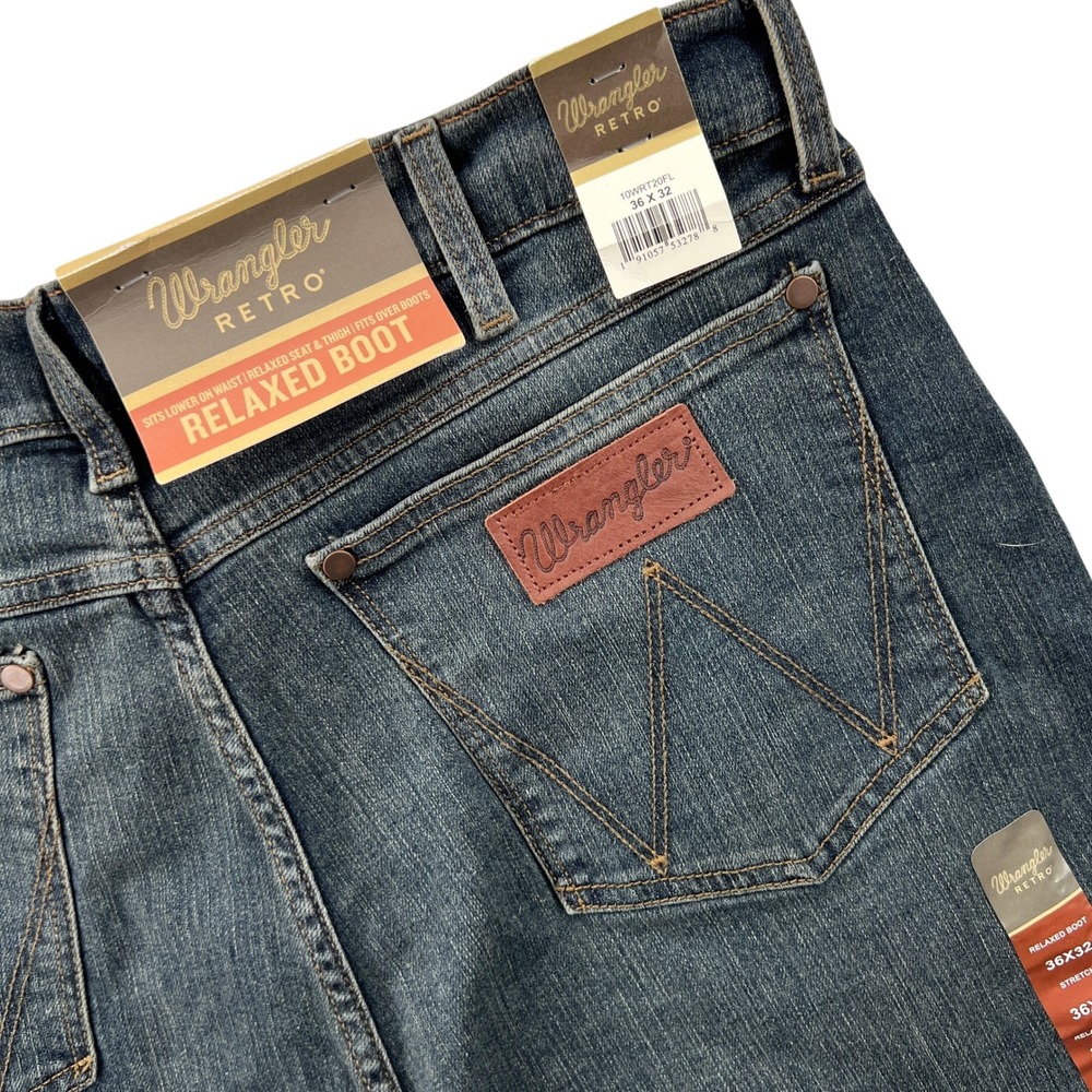 NEW Wrangler Retro Relaxed Boot Jeans Mens 36x32 Blue Denim Western Cowboy